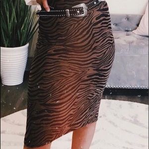 tiger print midi skirt